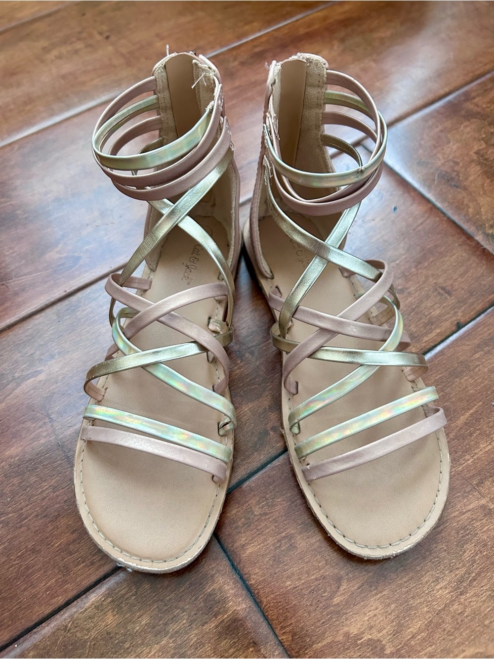 Cat & Jack gold and rose gold/neutral gladiator sandals - Size 2